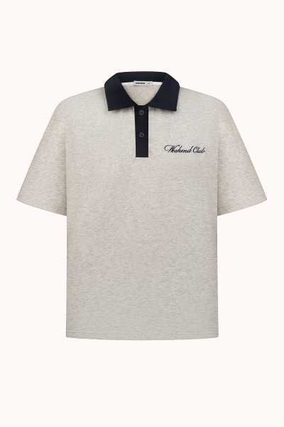ПОЛО OVERSIZE | OATMEAL HEATHER / NAVY BLUE