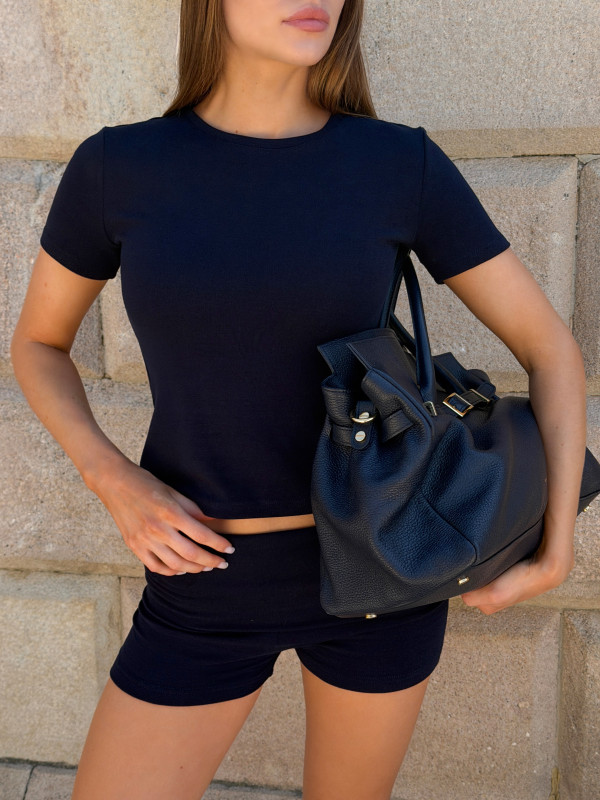 ШОРТИ ВІСКОЗНІ З ВІДВОРОТНИМ ПОЯСОМ | NAVY BLUE