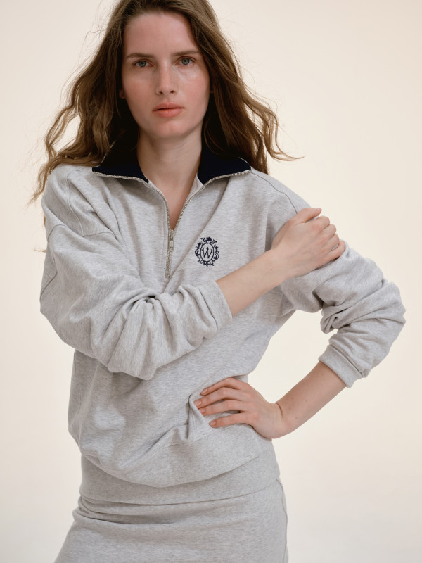 СВІТШОТ ПОЛО SLIM | LIGHT HEATHER GREY / NAVY BLUE