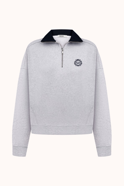 СВІТШОТ ПОЛО SLIM | LIGHT HEATHER GREY / NAVY BLUE