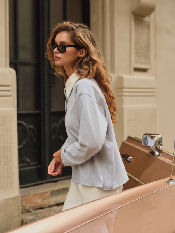 ОВЕРСАЙЗ ЛОНГСЛІВ ПОЛО | MID HEATHER GREY / MILK