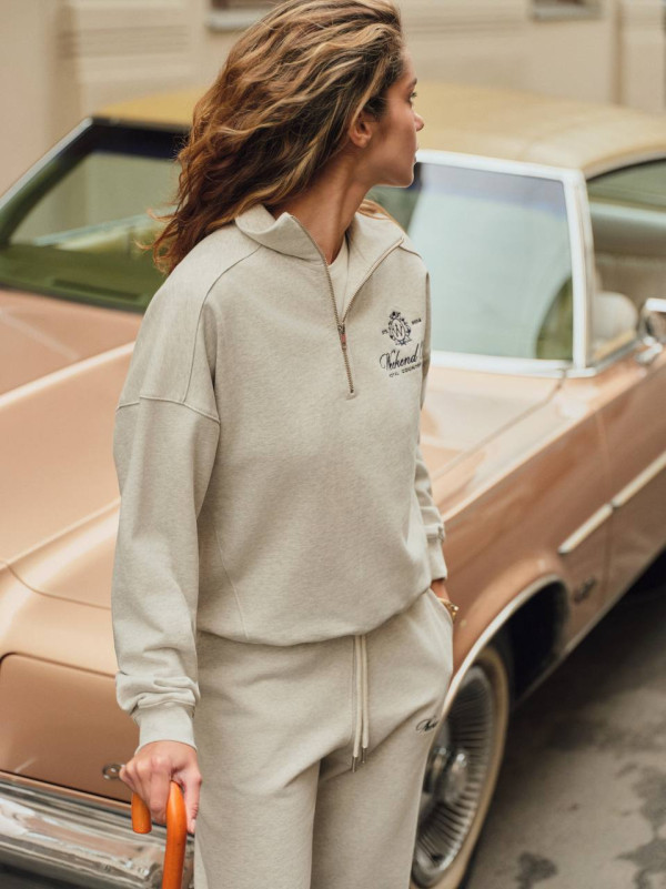 СВІТШОТ ПОЛО | OATMEAL HEATHER / NAVY BLUE