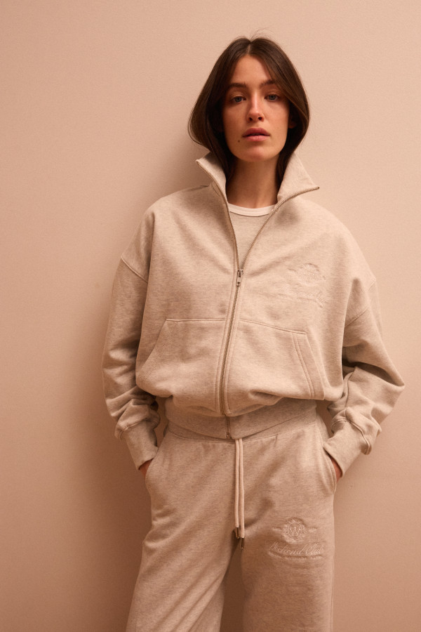 ЗІП ХУДІ WEEKEND CLUB  Oatmeal heather Stand Collar FW ’26