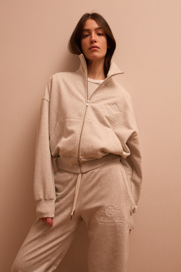 ЗІП ХУДІ WEEKEND CLUB  Oatmeal heather Stand Collar FW ’26