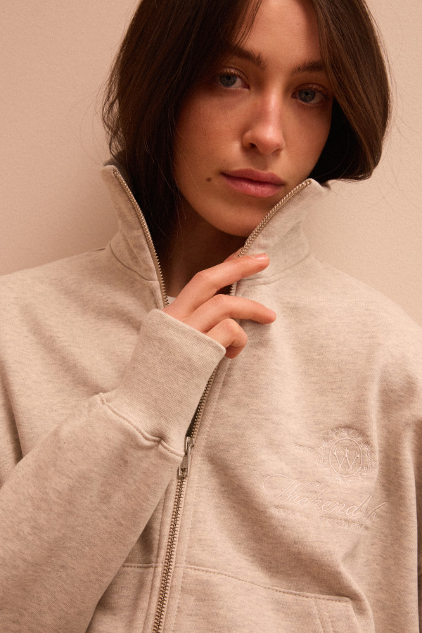 ЗІП ХУДІ WEEKEND CLUB  Oatmeal heather Stand Collar FW ’26