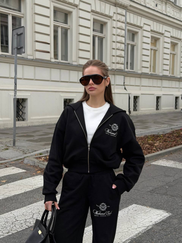 УТЕПЛЕНИЙ КОСТЮМ WEEKEND CLUB Black  (укорочене зіп-худі + брюки)