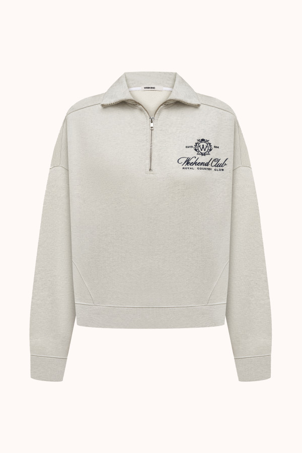 СВІТШОТ ПОЛО | OATMEAL HEATHER / NAVY BLUE